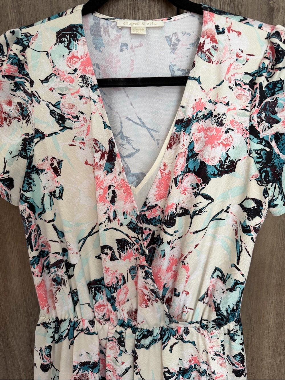 cooper & ella Cream Dress with Coral and Teal Floral Print